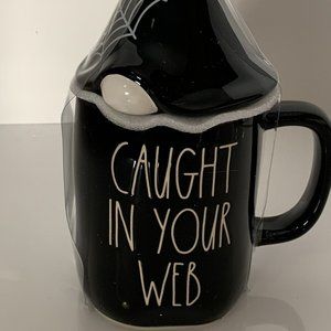 Rae Dunn Halloween 2022 CAUGHT IN YOUR WEB Figural Mug with Gnome Topper